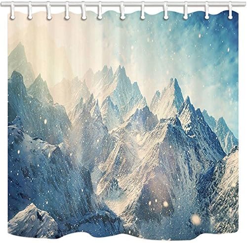 GoEoo Scenery Shower Curtain By Himalaya Peak Snow Mountain Snowstorm Bathroom Mildew Resistant Polyester Fabric Waterproof Shower Curtain Set With Hooks 69X70in