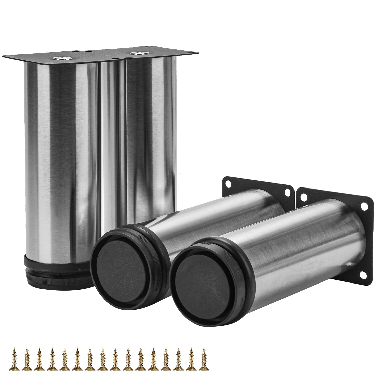 TCHOSUZ 4 inch / 10cm Metal Furniture Legs, Pack of 4 Modern Stainless Steel Round Replacement Feet for Sofa Couch Cabinet TV Stand