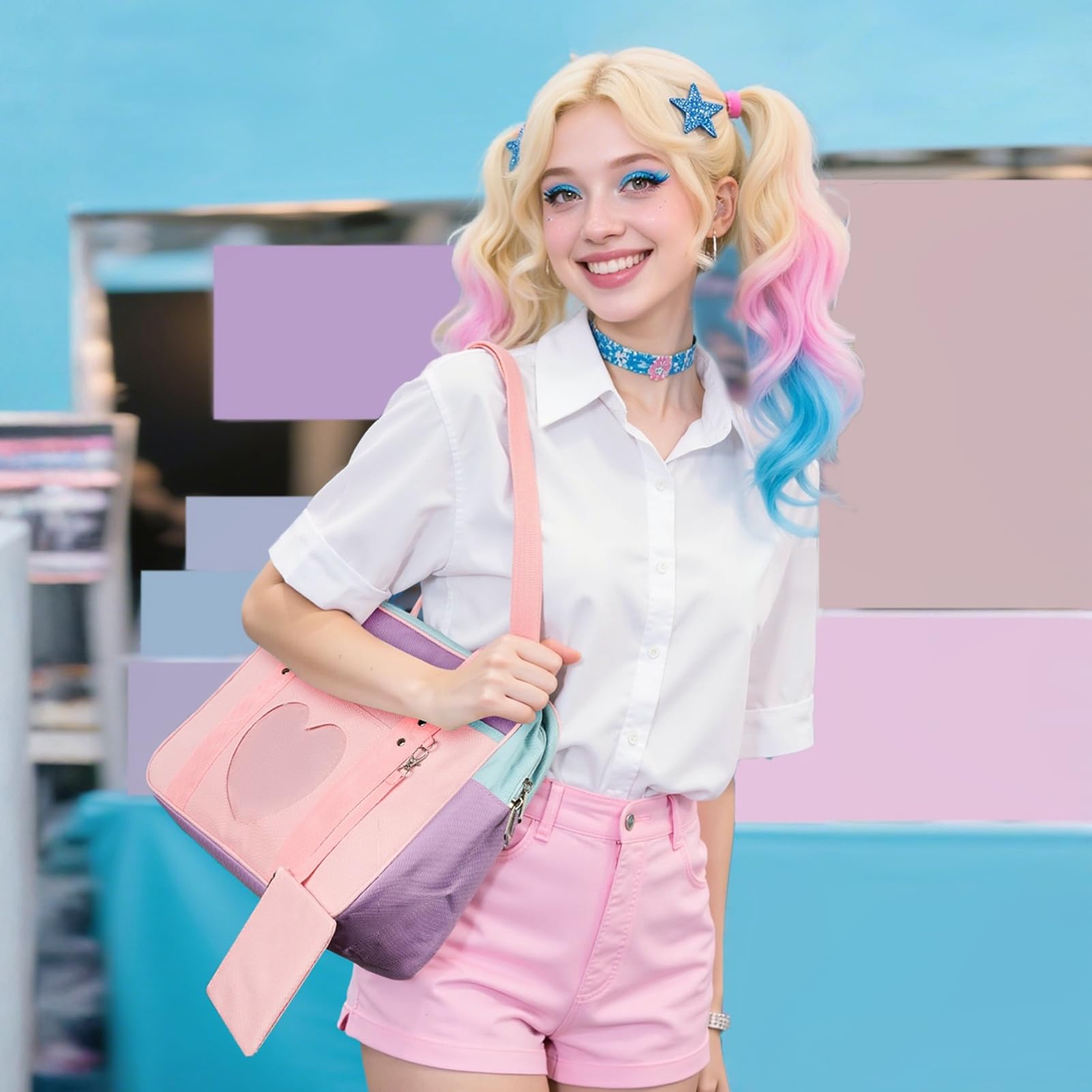 STEAMEDBUN Kawaii Ita Bag Japanese School Bag Cute Tote Bag Large Shoulder Anime Heart Purse