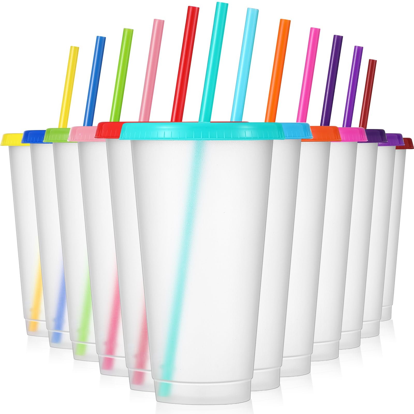 Photo 1 of 12 Pcs Plastic Tumbler with Lids and Straws Reusable Plastic Tumblers Bulk Mug Tumbler with Straw and Lid Tumbler Ice Cold Drinking Cup for Water Smoothie Birthday Party (Multi Color,24oz)