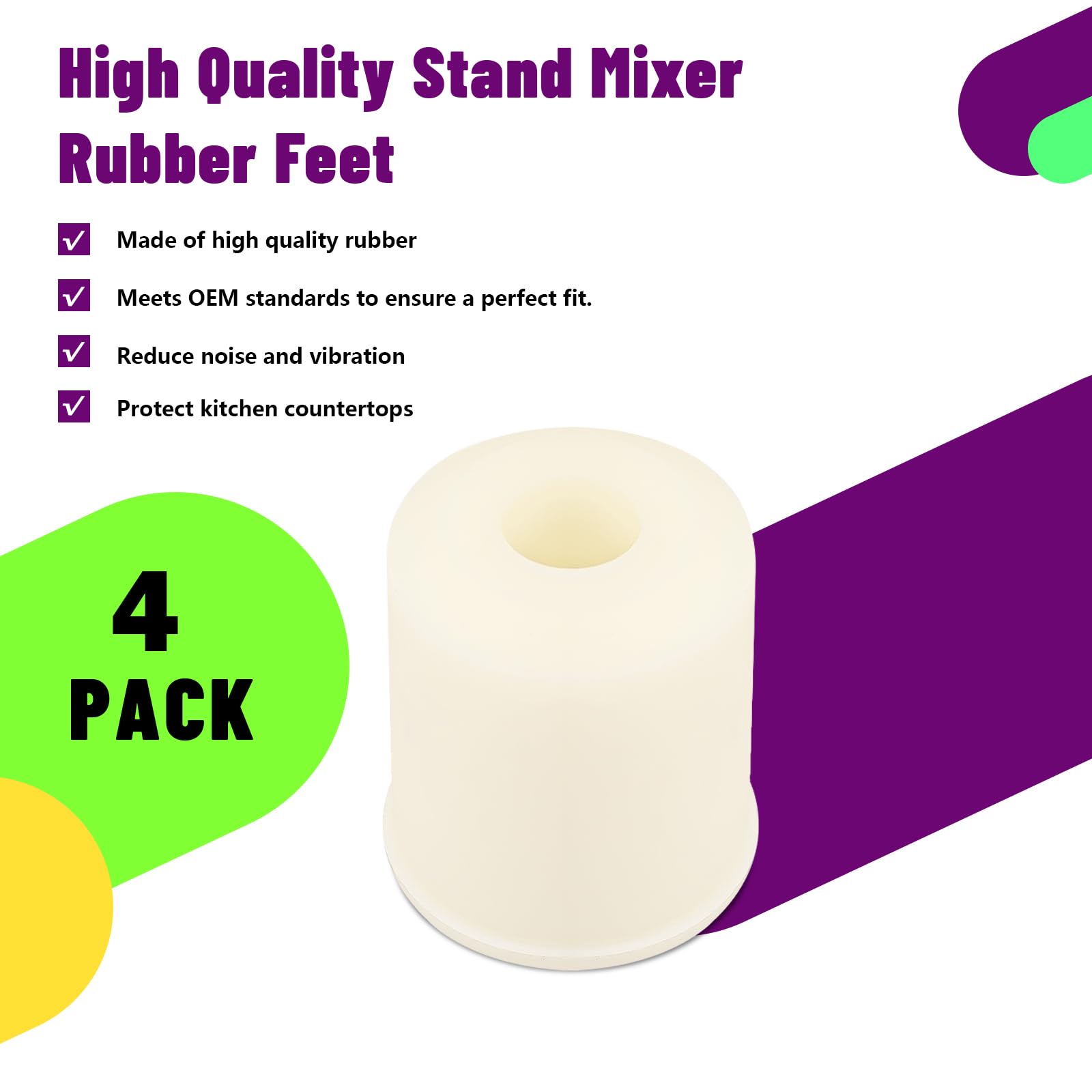 Mixer Rubber Feet Compatible with KitchenAid Stand Mixers Feet, (4 Pack) Mixer Feet Pads, Mixer Rubber Feet Replacement Parts 4161530, 9709707, for KSM90, K45SS, KSM75