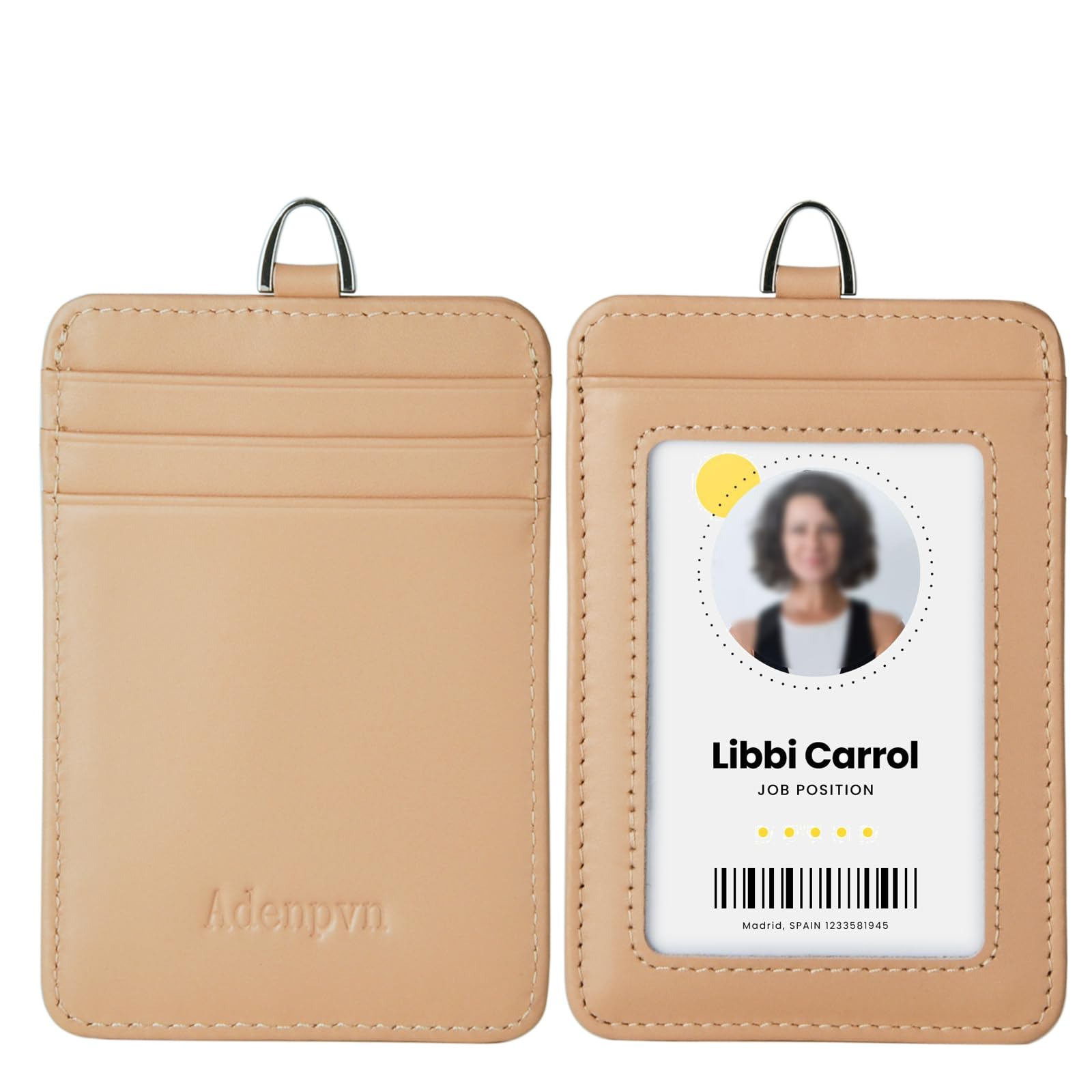 Genuine Leather id Badge Holder with Lanyard,Soft,ID Card Holder,Up to 20 Colors and Grains to Choose,frommultiple Card Slots,Vertical Work Name Badge case