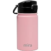 MIRA 12 oz Water Bottle with Spout Lid – Small Portable Vacuum Insulated Stainless Steel Thermo Flask for Travel, Hiking, Gym - Rose Pink