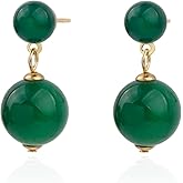 Handmade Natural Gemstone Agate Double Round Beads Dangle Drop Earrings for Women