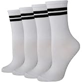 Amazon Essentials Women's Non-Slip Pilates Crew Socks with Grips, 4 Pairs