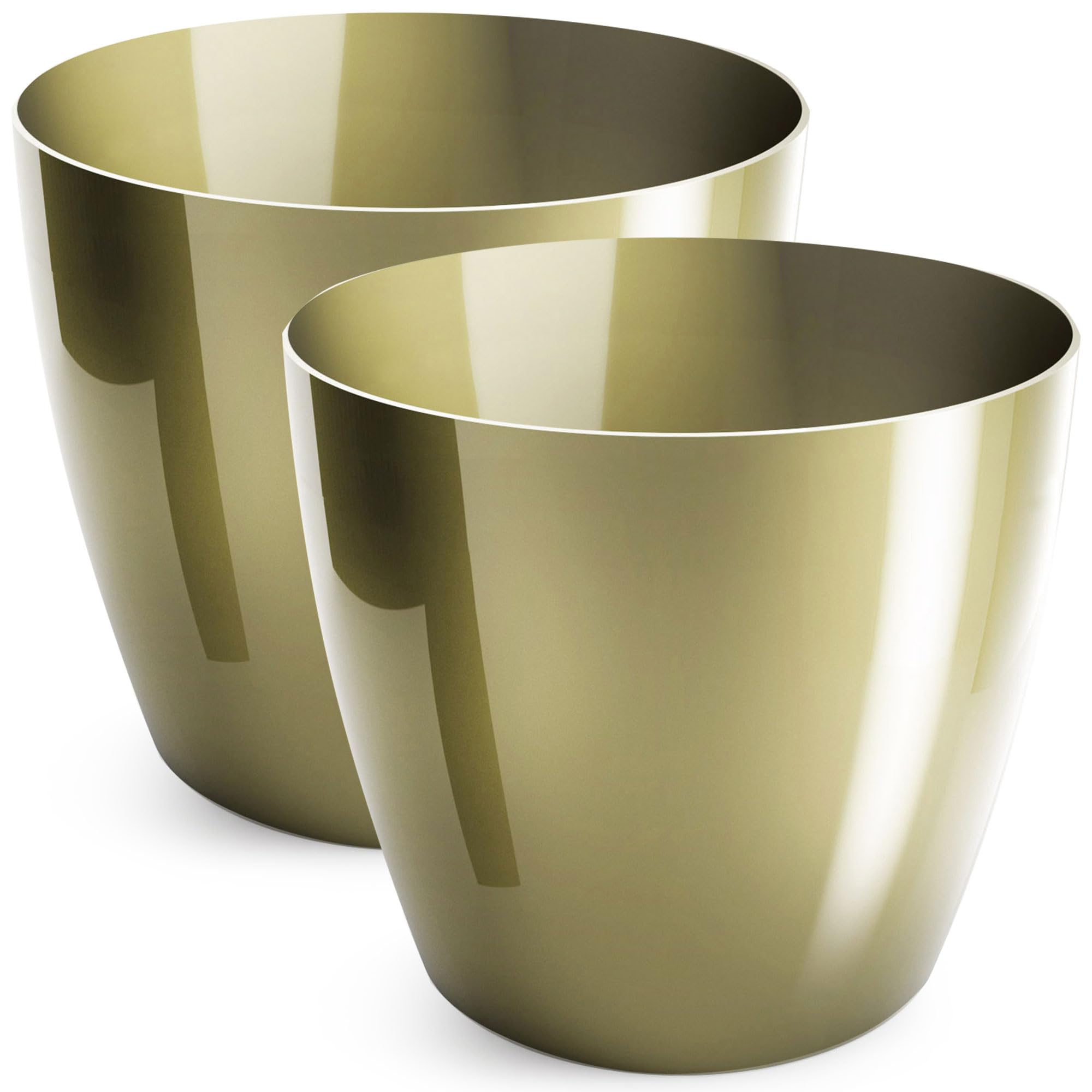 PECZEKO Flower Pot Glossy Flower Pot Made of Plastic Decorative Flower Pot for Large and Small Plants Set of 2 Pots, Flower Pot for Herbs, (2 Pieces) Gold, ø 16 cm