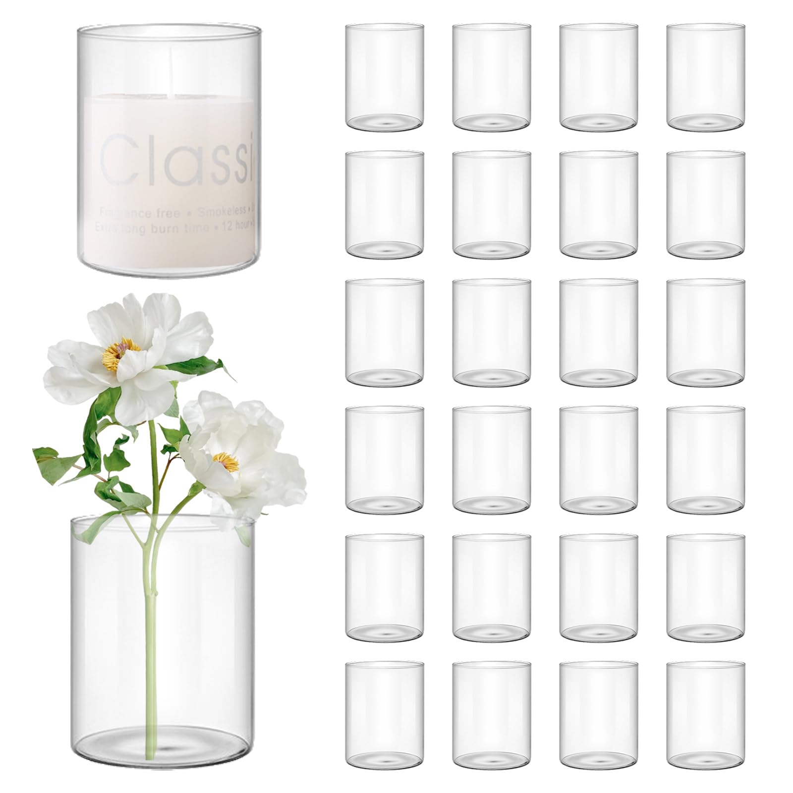 Photo 1 of 24 Pcs 4 Inch Tall Glass Vases Bulk Clear Cylinder Flower Vases Transparent Candle Holder for Wedding Centerpieces Home Decoration Dinners Party Event