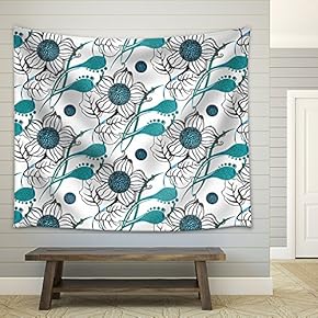 Vector - Repeating Modern Floral Background Pattern. Flower Vector Pattern. - Fabric Wall Tapestry Home Decor - 51x60 inches
