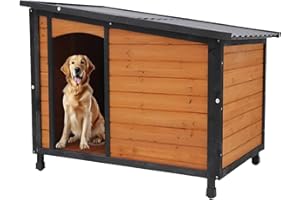 LIYAHUIA 45.7" Extra Large Dog House Outdoor Weatherproof PVC sloped Roof Dog House Indoor Wooden Dog Houses for Large Dogs Outside Thickened Base Plate Winter Dog Kennel