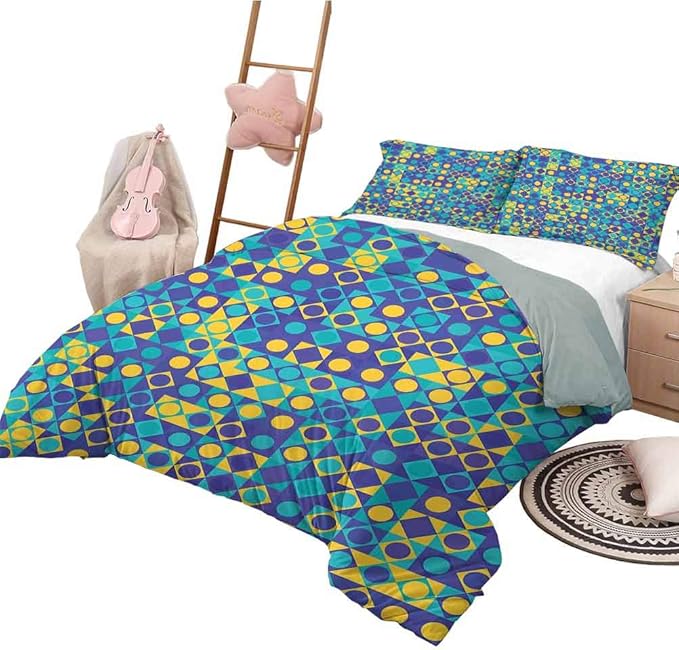 Yellow and Blue Bedding 3Piece Twin Bed Sheets Set, Washed