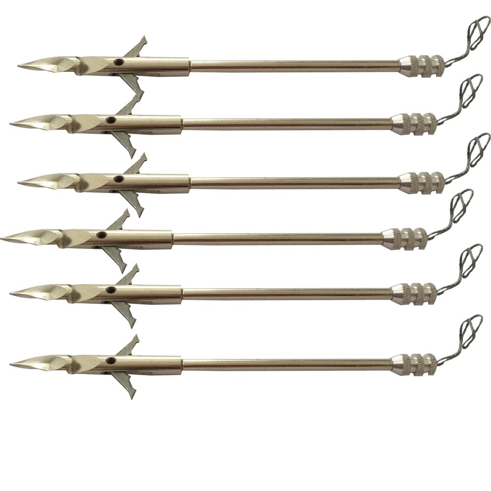 JIEXI HWYP 6.2" Stainless Steel Crossbow Slingshot Fishing Arrow Spiral Tip 2 Blades Pack of 6