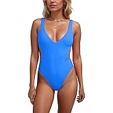 geluboao One Piece Swimsuits for Women Sexy V Neck Cutout Adjustable Push Up Tummy Control High Cut Thong Bathing Suit