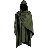 HiiFeuer Medieval Corduroy Hooded Cloak with Adjustable Brooch, Fantasy Poncho Renaissance Costume Cape Ren Faire Cosplay