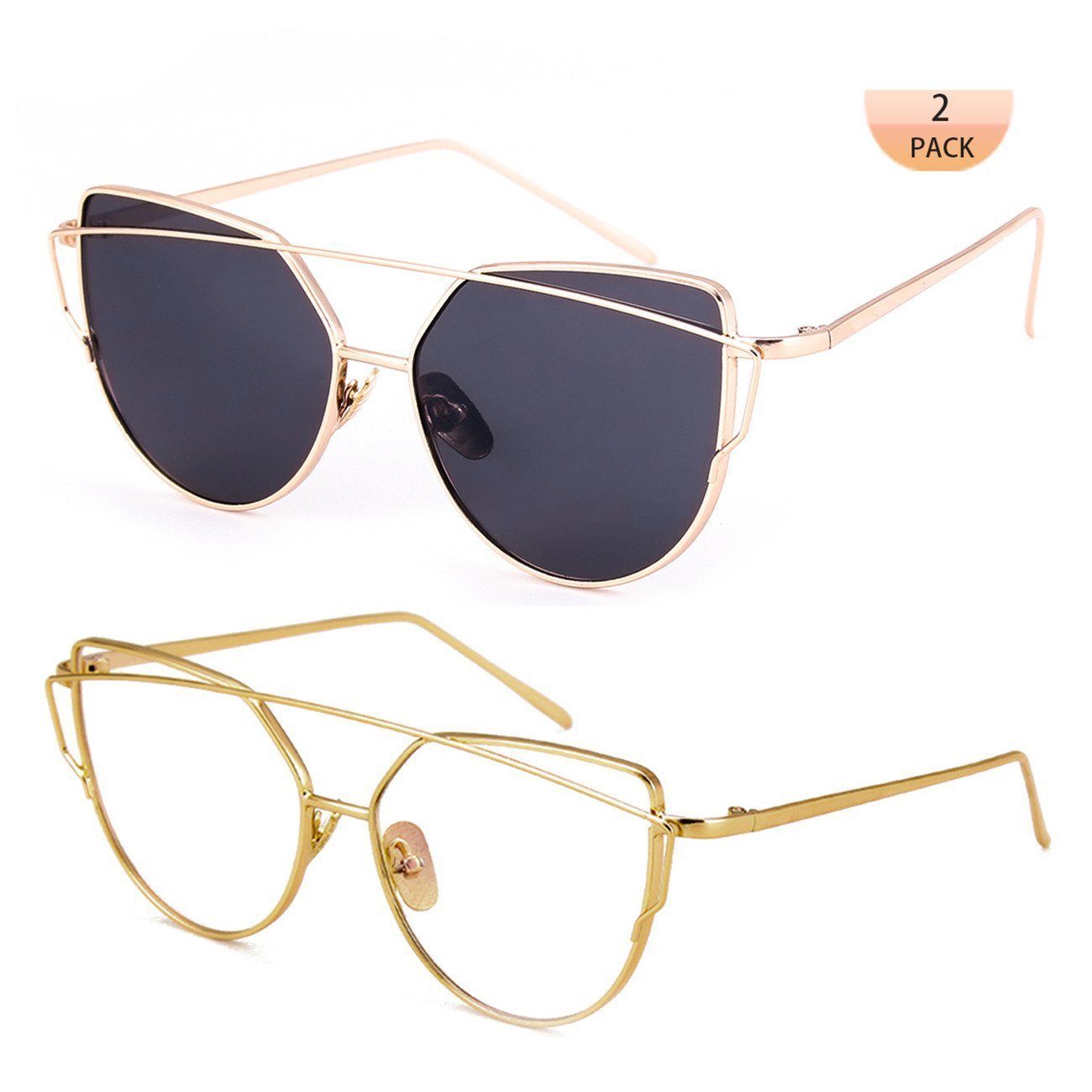 WISH CLUB Women Cat Eye Polarized Sunglasses Mirrored Reflective Flat Wide Lenses Metal Frame UV 400 Glasses (grey2)