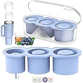 NOXETU Ice Mold for Stanley Cup 30/40 Oz - Easy Fill and Release Without Touching Ice, Silicone Ice Cube Tray with Clear Lid and Bin for Freezer, Whiskey, Cocktail (Blue)