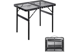 Moosinily Small Folding Table 2FT Grill Table Foldable Camping Table Picnic Portable Mesh 2 Height Adjustable Outdoor Beach BBQ Black 23.6×15.7 inch