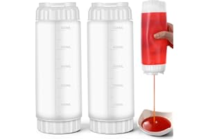 ADLABLD 2Pcs Squeeze Bottles Refillable 20 oz, Condiment Squeeze Bottles for Sauces, Multipurpose Squirt Bottle for Sauces Ke