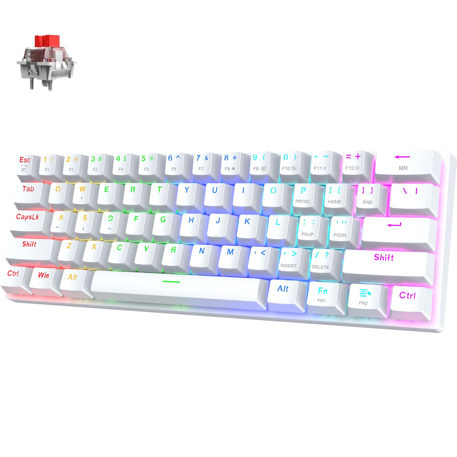 Pauroty 60% Wireless Creamy Keyboard, Triple Mode 2.4G/USB-C/Bluetooth Gaming Keyboard, RGB Backlit, Linea Red Switches, Creamy Sounding, 61 Keys Rechargeable Mini Wireless MechanicalKeyboard