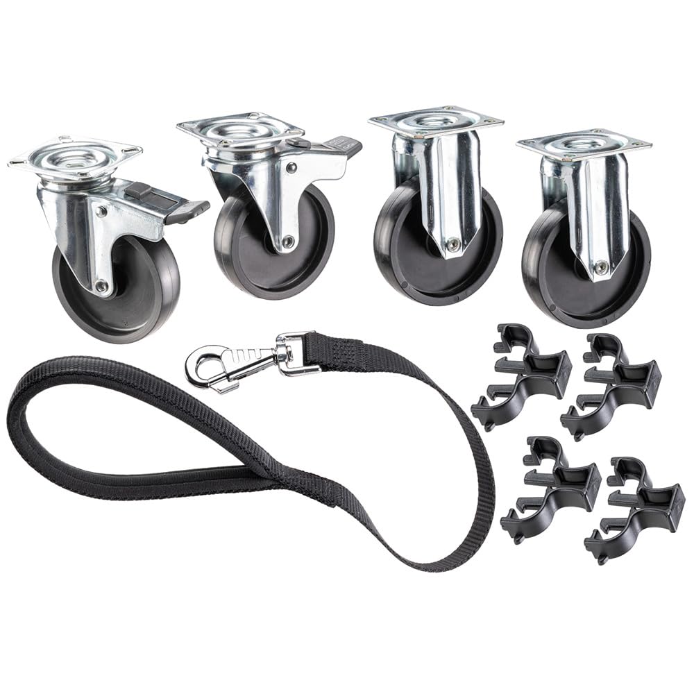 Ferplast Dog Carrier Wheels, Clipper Set of 4, Swivel with Brake & Fixed, Grey, Metal, Clip Mount, 20mm, 20kg, 1 Count