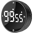 Upgrade Digital Kitchen Timer - Magnetic Countdown Countup Visual Pomodoro Timer with Large LED Display, 3-Preset Times (5, 15, 25), 3 Volume Levels, Ideal for Cooking, Baking and Fitness (1, Black)