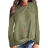 MISFAY Womens Casual Top Long Sleeve Cute Twist Knot Waffle Knit Tunic Tops