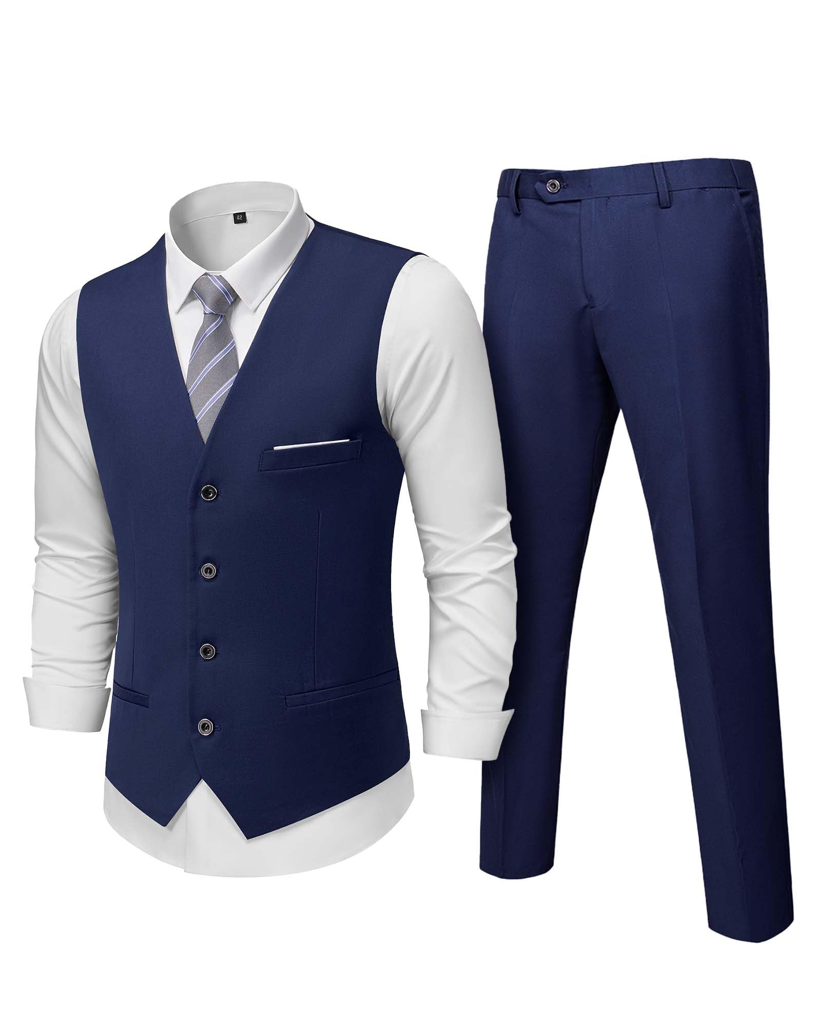 Photo 1 of MY'S Men's 2-Piece Suit, Vest Pants Set for Men, Casual Waistcoat with Tie for Prom Wedding Homecoming Dark Blue