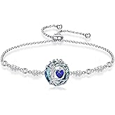 TOUPOP Tree of Life Birthstone Bracelet 925 Sterling Silver Family Tree Jewelry with Austrian Crystal Anniversary Valentines Day Birthday Gifts for Women Wife Girlfriend Her