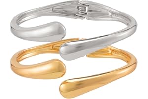 Inactwin Gold Bangle Bracelets for Women Chunky Cuff Bracelet 18K Gold Plated Open Teardrop Bangle Set Wide Wire Irregular Minimalist Silver Jewelry