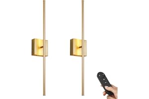 KARTOOSH Battery Operated Wall Sconces with Remote Control, Dimmable Wall Sconces Set of Two, 350°Rotate, 3000K LED Gold Wireless Wall Light for Living Room, Hallway, Bedroom, 28.3 Inch (2 Pack)