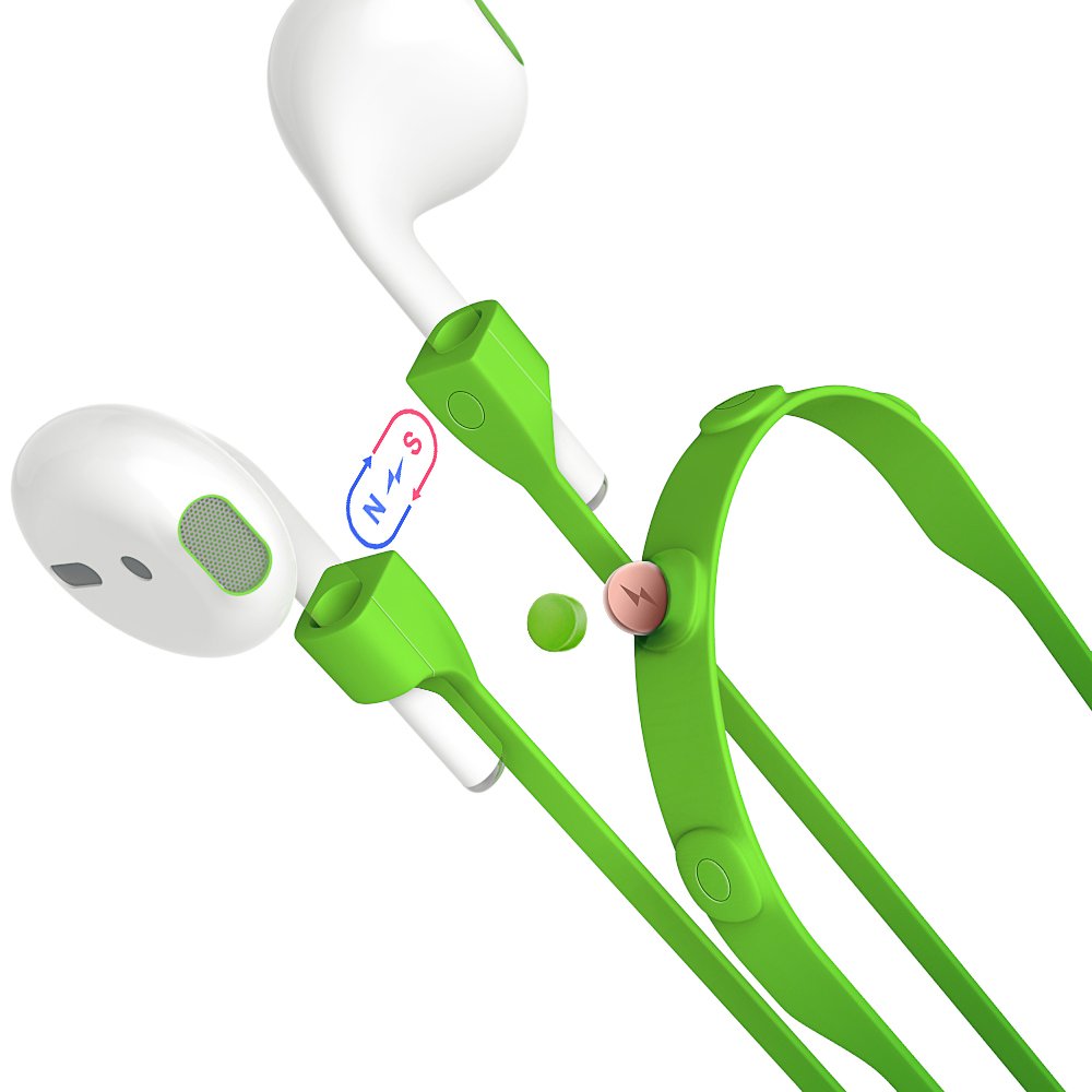 Airpods Strap, MeanLove Silicone Anti-lost Wire Cable Connector with Magnetotherapy for Airpods (Green)