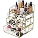 Large Mirror Glass Top Dresser Make Up Organizer Jewelry &Cosmetic Display, Stackable Cube 6 Drawers Set Dresser Storage for Vanity with Lid,Bathroom Accessories Brushes Container (1drawerg)