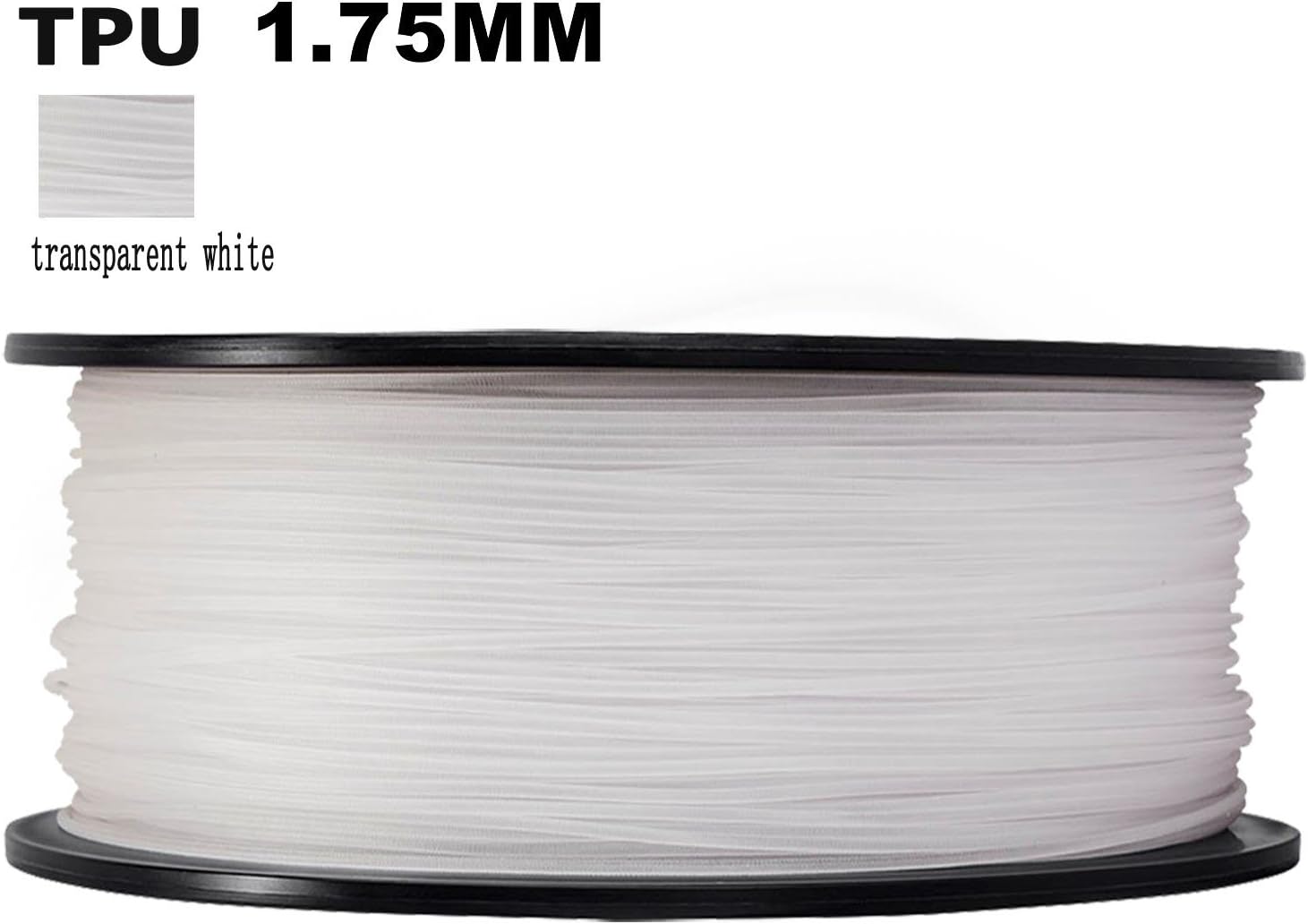 DANITI Tech 3D Flexible TPU Filament,1.75mm Dimensional Accuracy +/- 0.05mm, 0.8 KG/1.8LB Spool- (Transparent White)