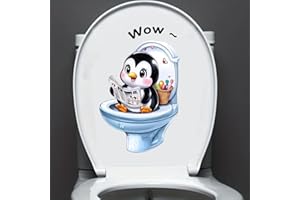 Nouiroy Cute Animal Reading Newspaper Toilet Lid Decal - Humorous Home Decor, Easy-to-Apply Ceramic Tile & Water Tank Decal, Semi-Gloss Finish, Cat Bathroom Decor (Penguin)