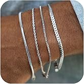 MosFlor Silver Bracelet for Men Women, Mens Bracelet Stainless Steel Bracelet Stack Cuban Link Bracelet Silver Chain Bracelet Sets Mens Bracelet Pack Silver Jewelry Custom Bracelets for Men Jewelry