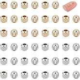 UNICRAFTALE 100Pcs 2 Colors Stainless Steel Rondelle Beads Golden Texture Spacer Beads Metal Stopper Loose Bead Rondelle Seamed Beads for DIY Bracelet Necklaces Jewelry Making