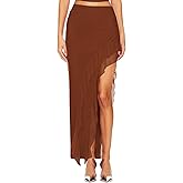 WISFRUIT Women's Sexy Ruched Mesh Skirt High Waisted Asymmetrical Flowy Ruffle Bodycon Long Skirts