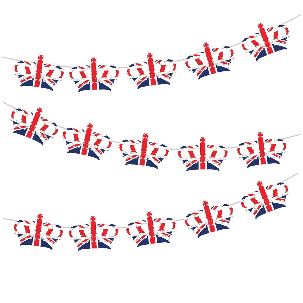 AK Giftshop Union Jack Crowns Bunting Flags Party Decorations VE Day 80th - 12pcs / 2.5m Ribbon