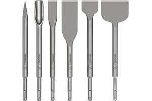 TOOVEM A FAMILY OF MANUFACTURERS TOOVEM 6pc SDS Plus Chisel Set, SDS Plus Shanks Masonry Concrete Drill Bit Set, Tile Removal Chisel Bits for SDS Plus Rotary Hammer Drill for Concrete, Thinset Mortar