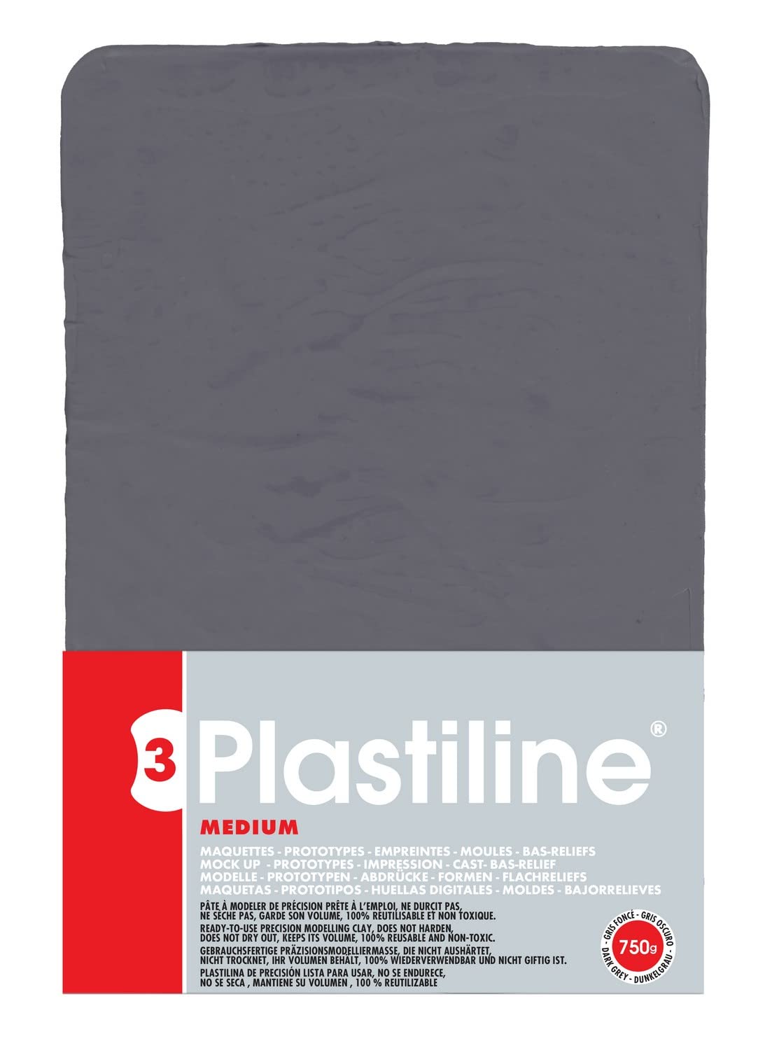 Plastiline 7755T - Plastiline sheet - Modelling Clay, High Precision - Sculpting, Moulding - Hardness 3 (medium) - 750g - Dark Grey shade. Made in France