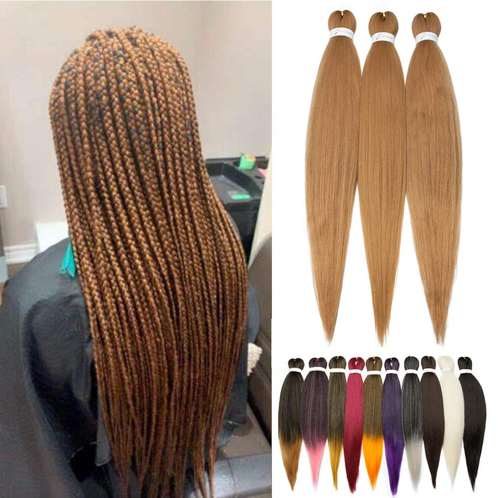 26 inches Easy Braids Pre-stretched Yaki Braiding Hair 3PC-270g #Dark Blond Crochet Hair Extension Synthetic Hair Hot Water Setting