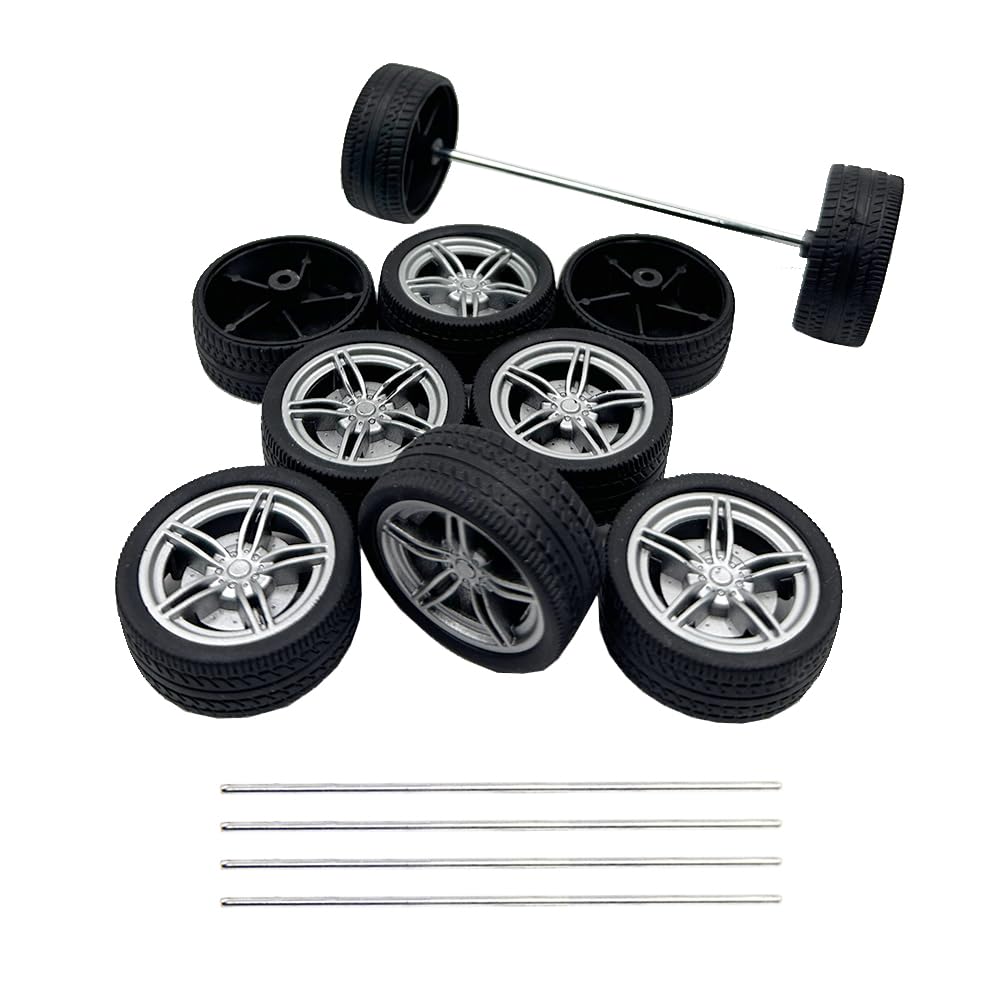 Photo 1 of 10PCS Toy Car Wheels 40mm Rubber Tire Wheels with Metal Shaft for RC Car Truck DIY Model Toy Wheel Replacement Accessories (3X40mm)