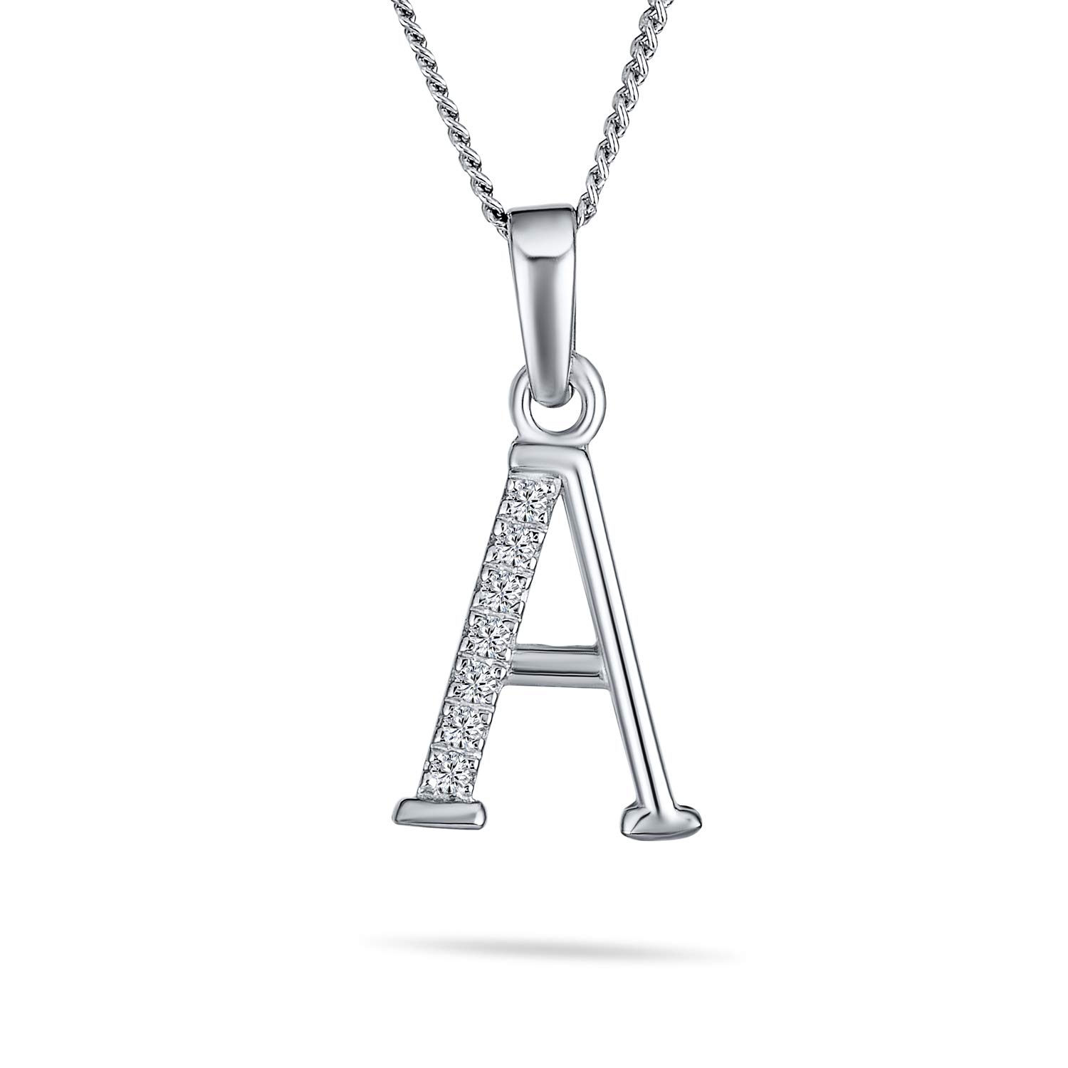 Bling Jewelry Delicate ABC Cubic Zirconia Pave CZ Capital Block Letter Alphabet Initial A Pendant Necklace For Women Sterling Silver