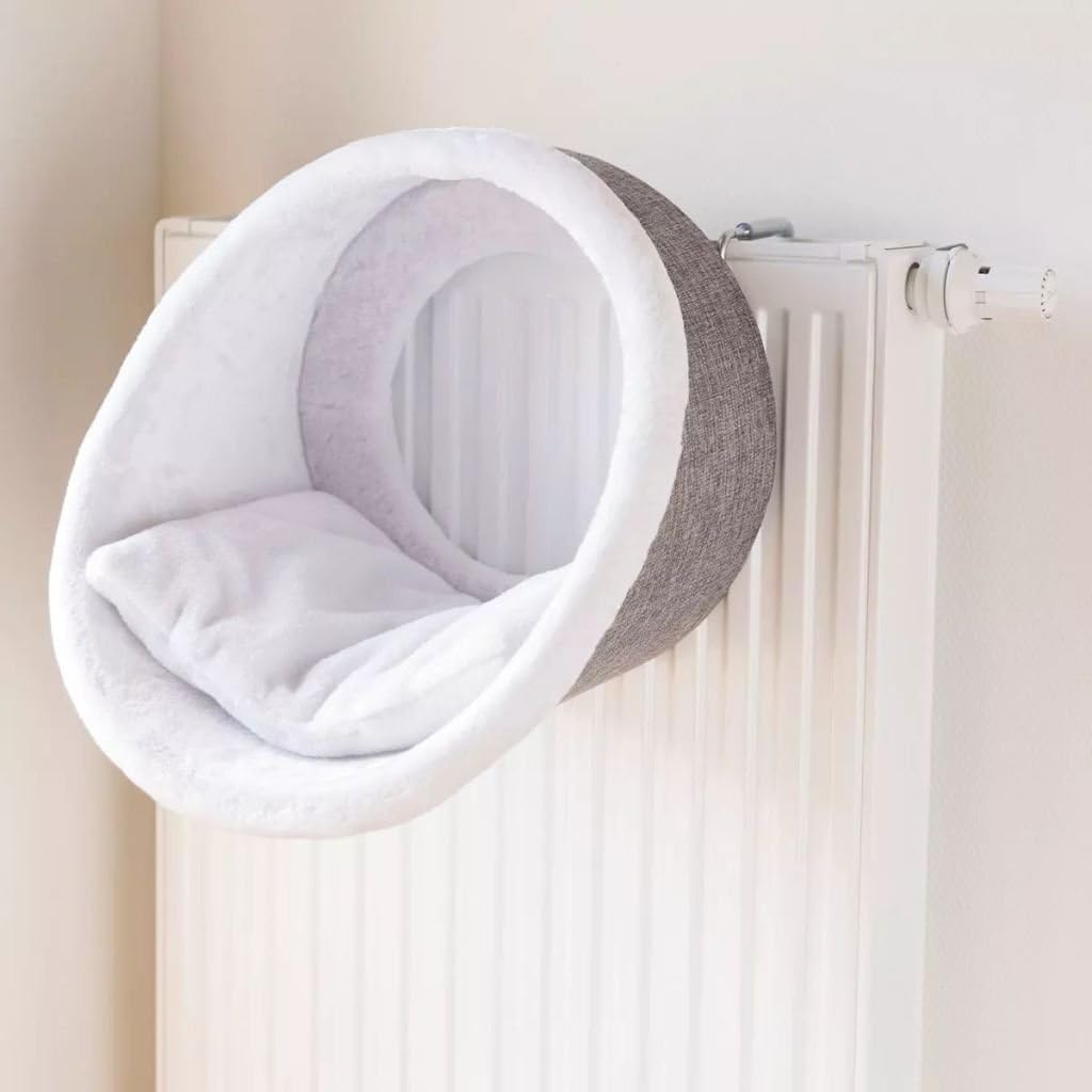 TRIXIE Cat Cave for Radiators in White/Grey, Cosy Cat Bed with Reversible Cushion & Adjustable Bracket, ø 38 × 34 cm - Image 3
