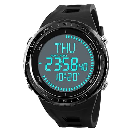 Gosasa 2018 New Compass Watch Men Sports Watches Outdoor 50M Waterproof Countdown Chronograph Digital Wristwatches - Black