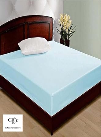 LatestHomeStore Non Wave Waterproof and Dustproof Double Bed Fitted Mattress Protector with Zip Clourse (6x6 Inches, Blue)