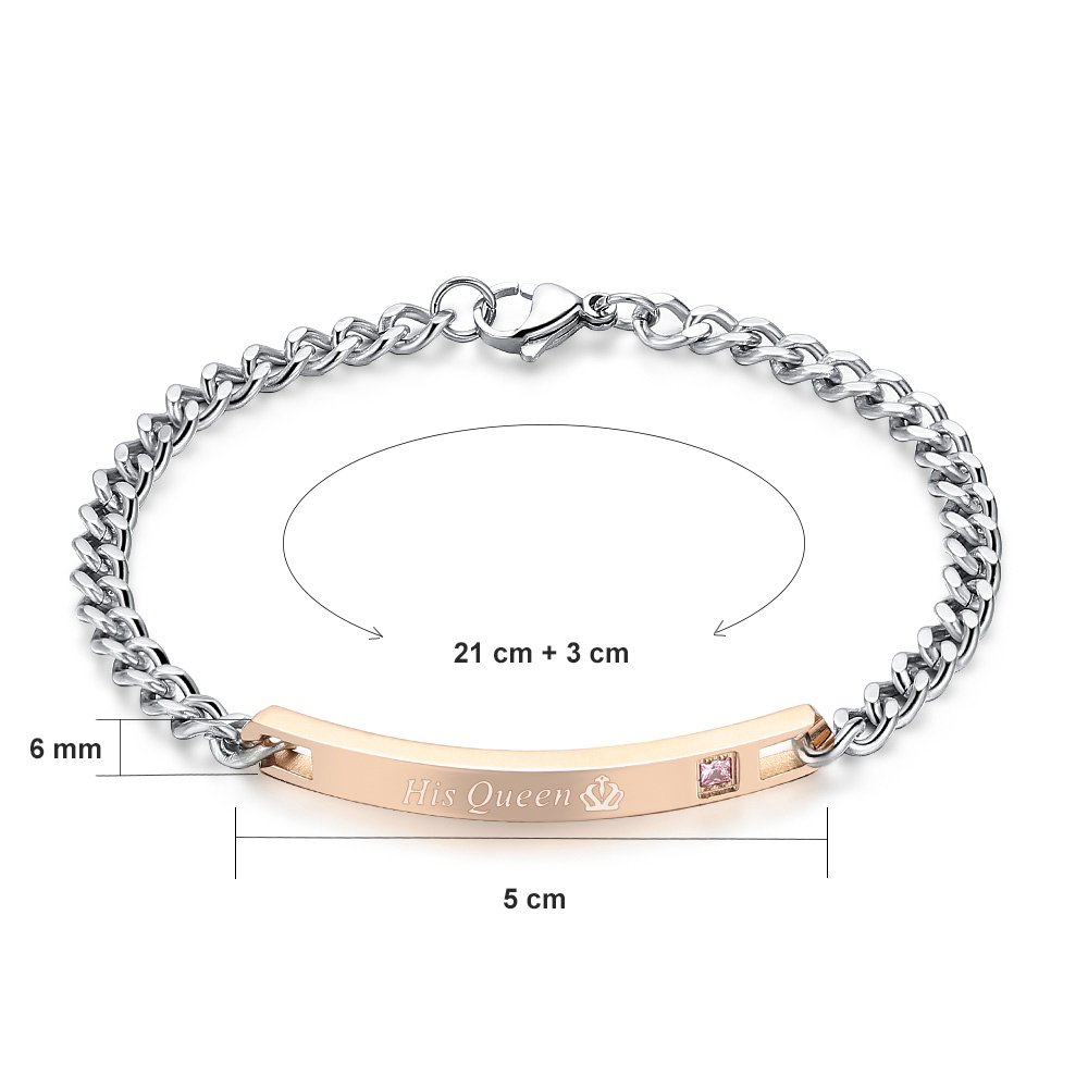 Gagafeel His Queen Her King Couple Distance Bracelet Stainless Steel Cuff Chain Gift for Women Men (His Queen Her King)
