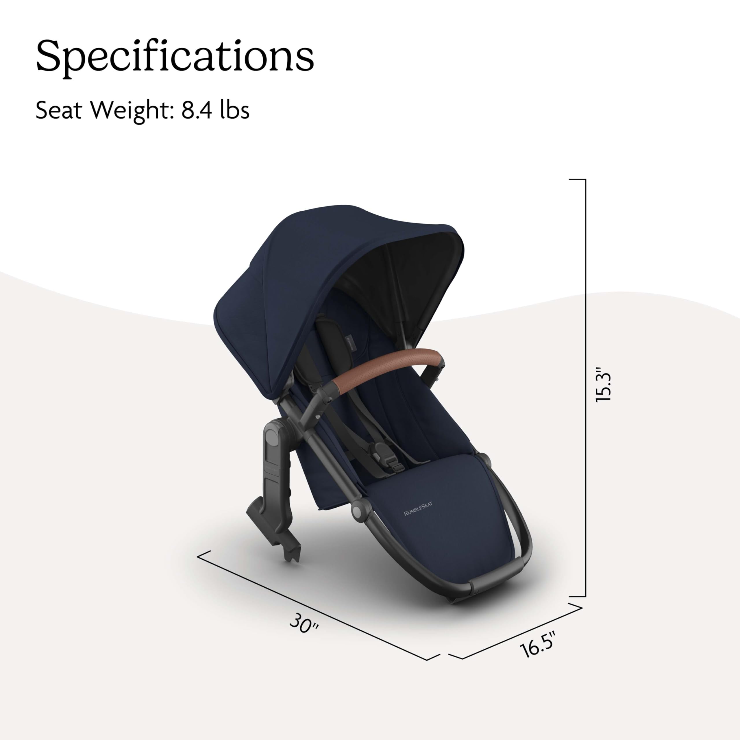 UPPAbaby RumbleSeat V3 Second Lower Seat - Compatible with Vista V2 and Vista V3 - All-Weather Seat + Magnetic Buckle – Adapters Included - Noa (Navy/Carbon Frame/Saddle Leather)