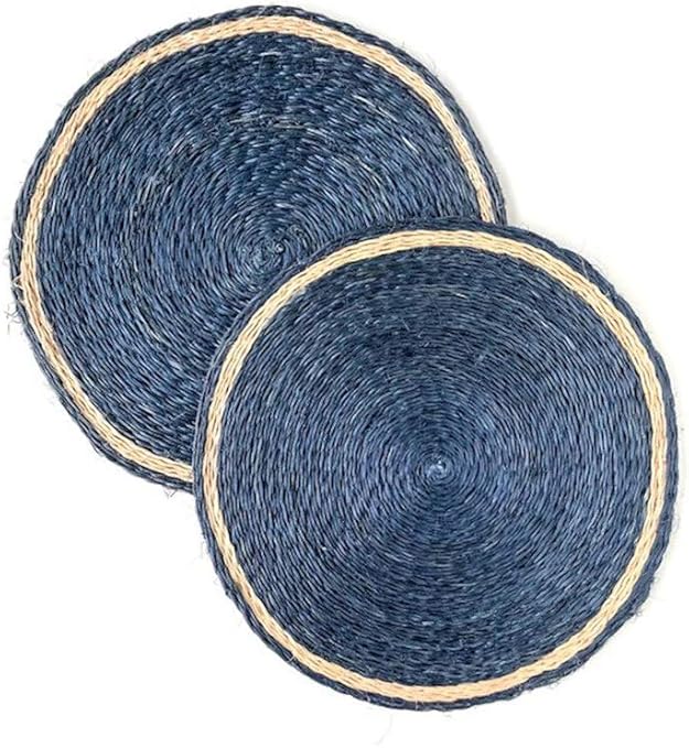 Amazon.com: Rattan Placemats - Vintage Indigo Dark Blue Round Place