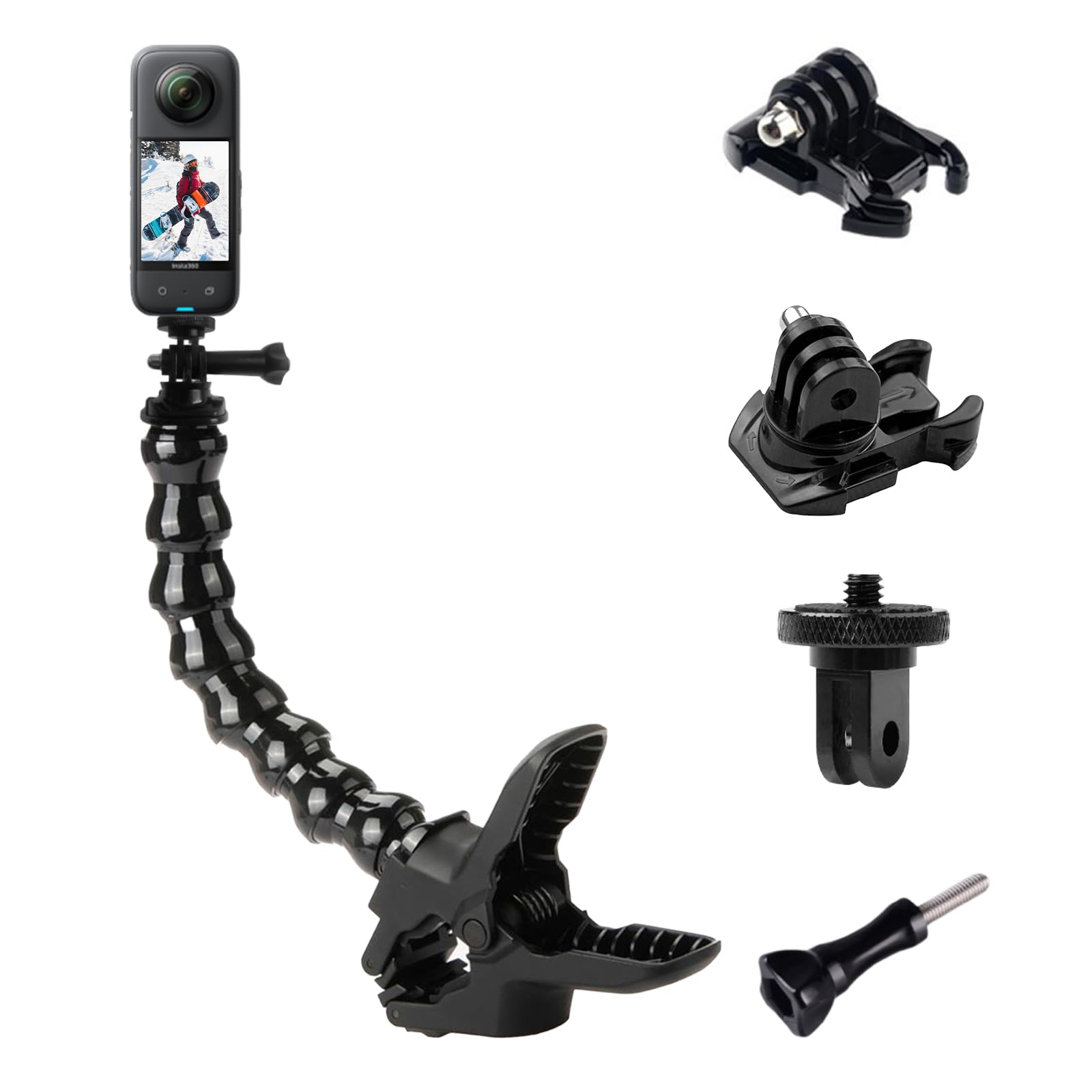 Higatful Jaws Flex Clamp Mount with Adjustable Gooseneck Compatible with GoPro Hero 12, Insta360 ONE X3 GO 3 and DJI Osmo Action 4 Cameras
