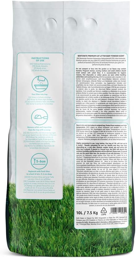by Amazon Bentonite Premium Cat Litter Baby Powder Scent, 10L (Pack of 1) (Previously a Lifelong brand, same product) - Image 3